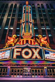 A large neon sign for the fox theater.