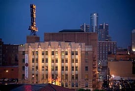 A building with lights on top of it